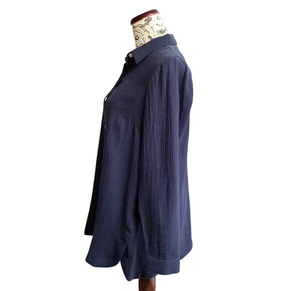 J.Jill Cotton-Gauze Split-Hem Tunic size S navy - Picture 2 of 7